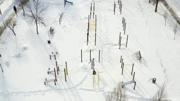 Top View of an Empty Sports Field in a Winter Park
