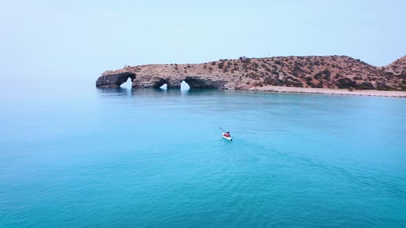 Natural bridge in Tripiti Beach. Southern Point of Europe. Libyan Sea. Gavdos Island. Greece alt