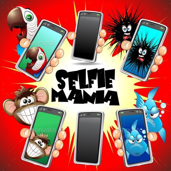 Selfie Animals Cartoon Faces on Smartphone - Animals Characters