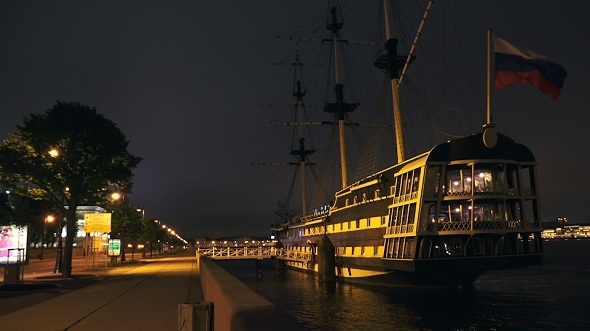 Ancient Ship in Petersburg Night