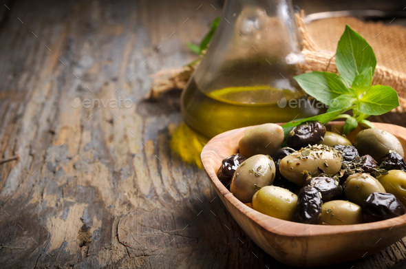 Olives and olive oil - Stock Photo - Images