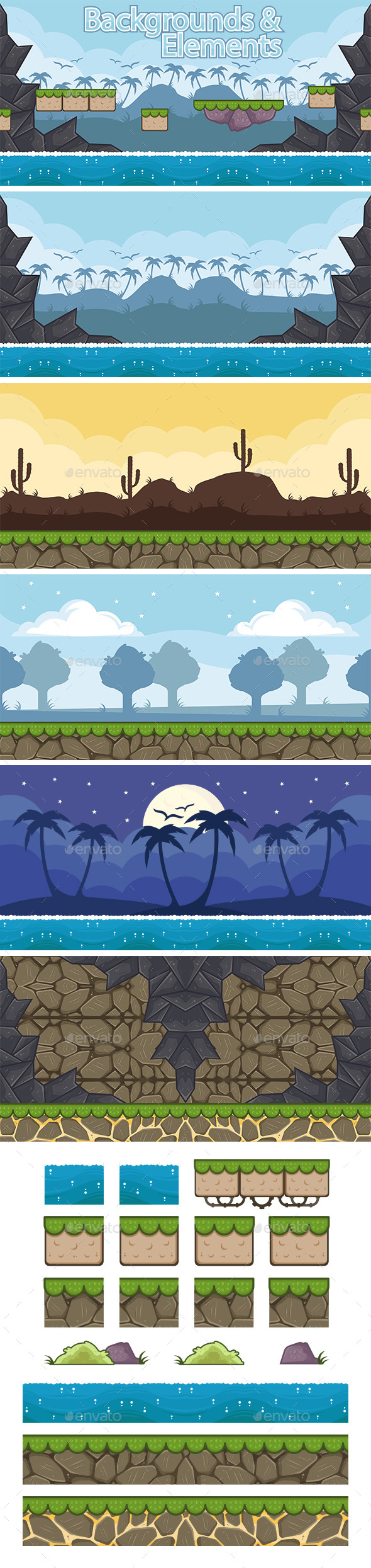 5 Platformer Game Backgrounds Pack - Backgrounds Game Assets