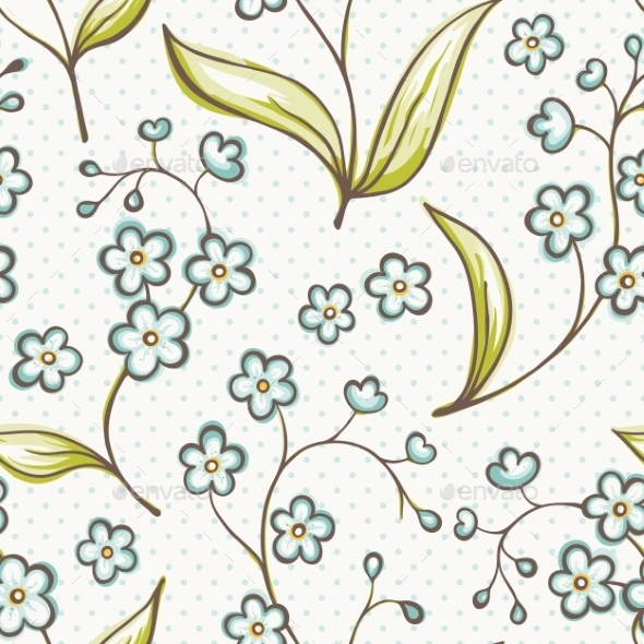 Beautiful Seamless Pattern with Forget-Me Not - Flowers & Plants Nature