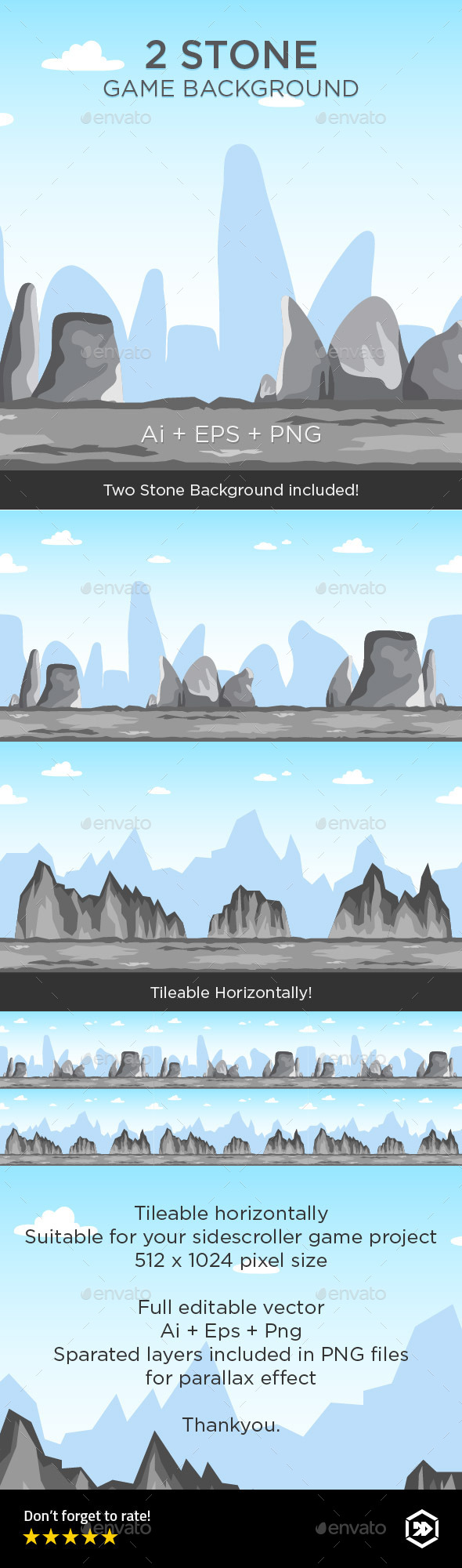 2 Tileable Stone Game Background - Backgrounds Game Assets