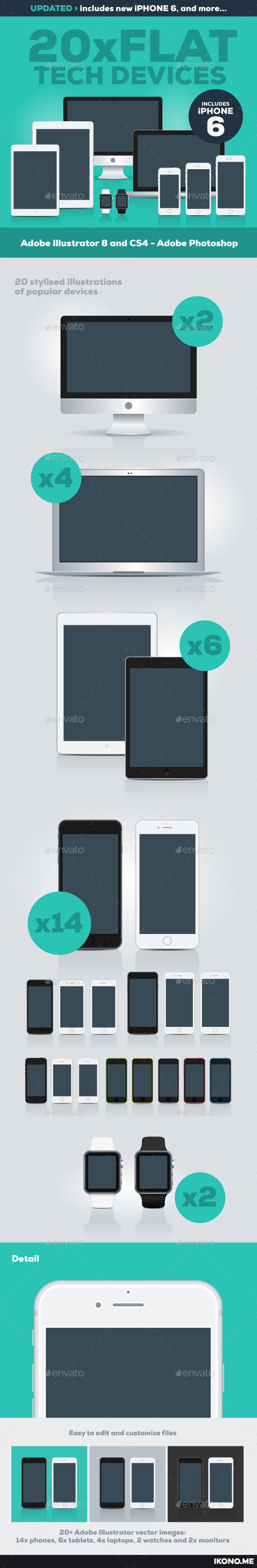 20 Flat Tech Devices - Vectors