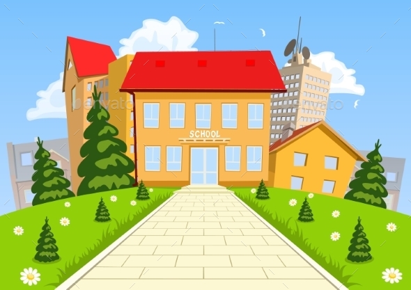 Vector Cartoon Modern School Building by Jupea | GraphicRiver
