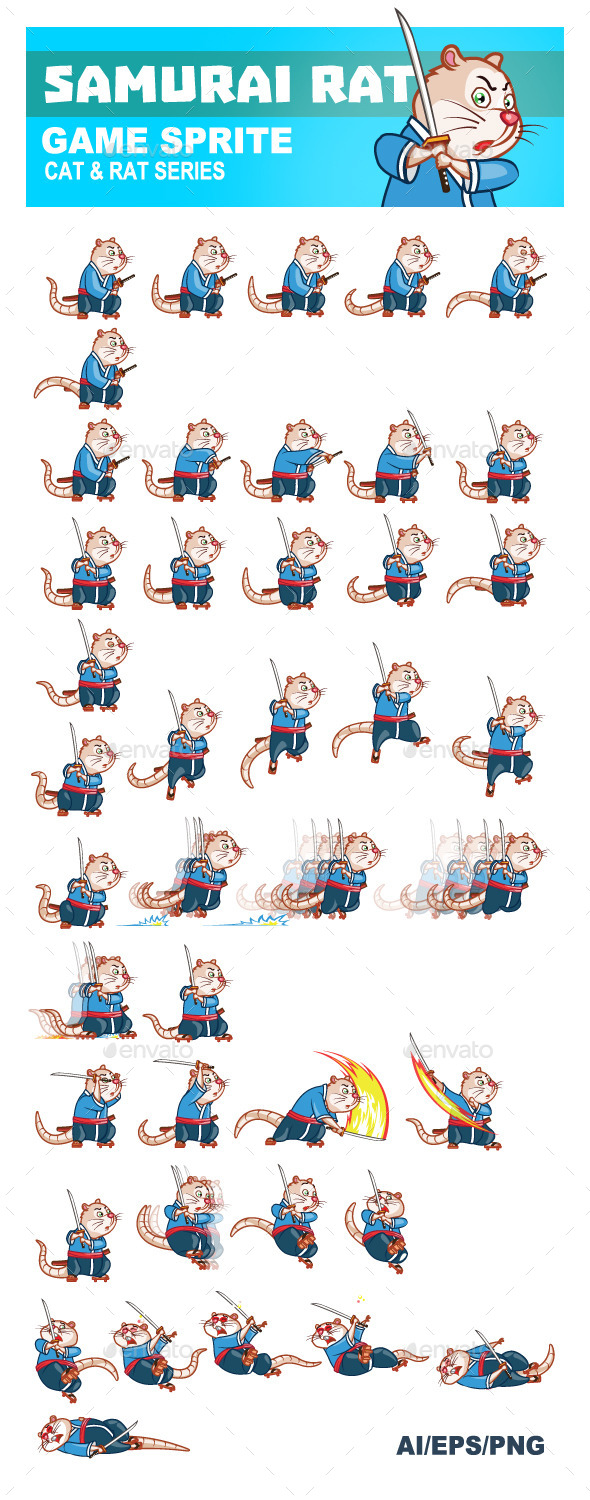 Samurai Rat Game Sprite - Sprites Game Assets