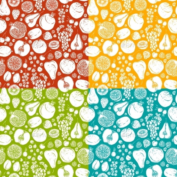 Fruits and Berries Sketch Seamless Pattern