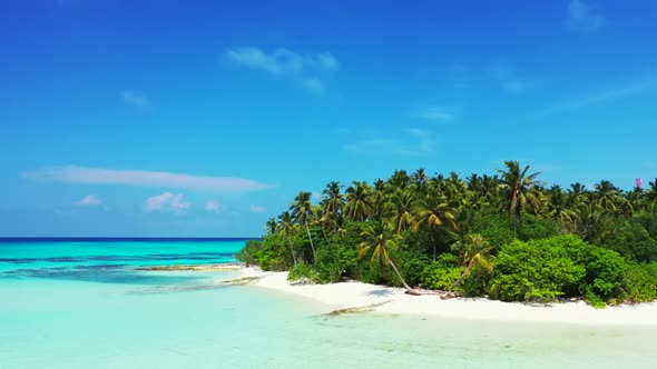 Aerial drone shot texture of beautiful sea view beach holiday by blue green lagoon with white sandy  alt