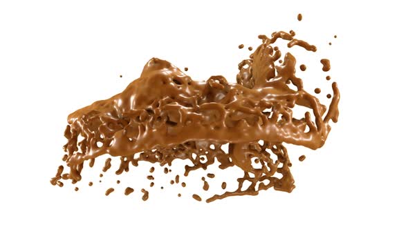 Hot chocolate or cocoa splashes with slow motion. Alpha is included