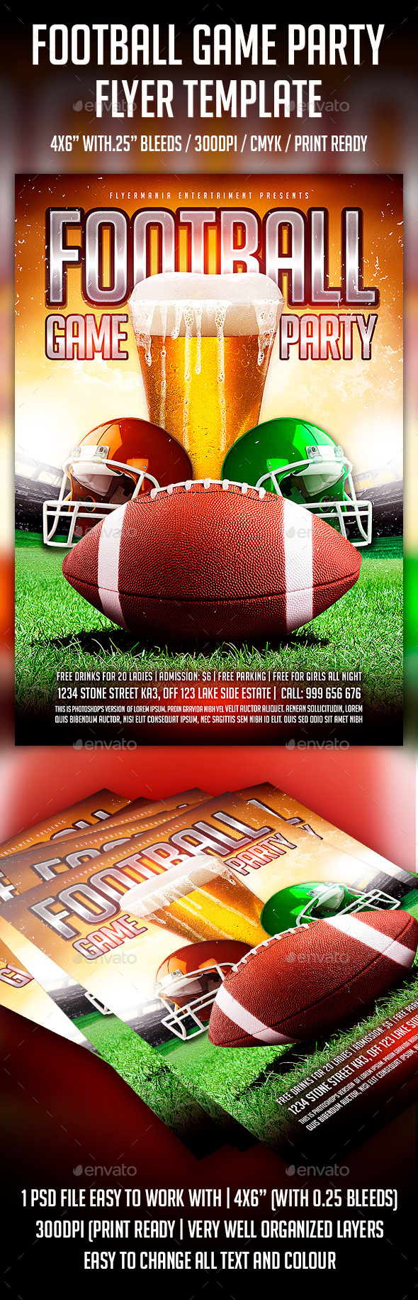 Football Game Party Flyer Template - Flyers Print Templates