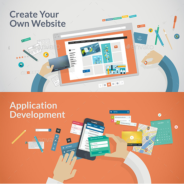 Flat Design Concepts for Websites and Apps Develop - Technology Conceptual