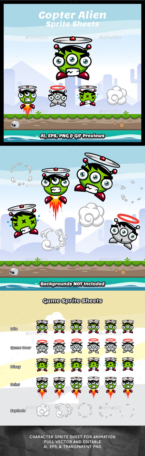 Copter Alien Game Character Sprite Sheets - Sprites Game Assets