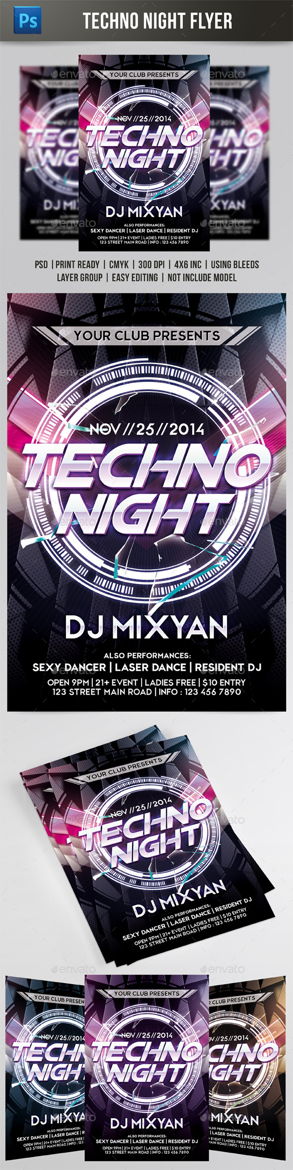 Techno Night 2 Flyer By Alit Design