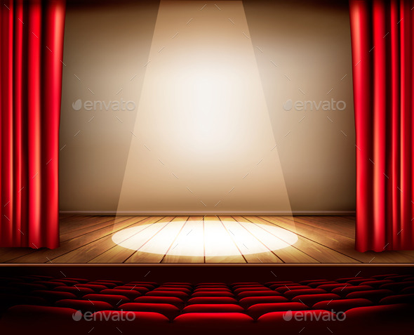 A Theater Stage with a Red Curtain Seats - Backgrounds Decorative