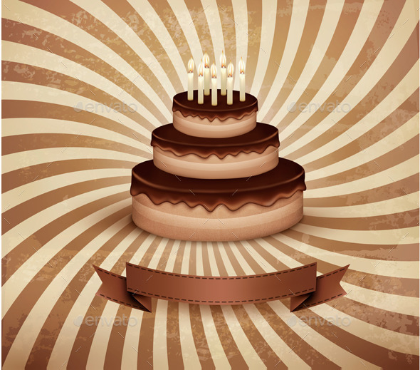 Retro Background with Birthday Chocolate Cake - Birthdays Seasons/Holidays