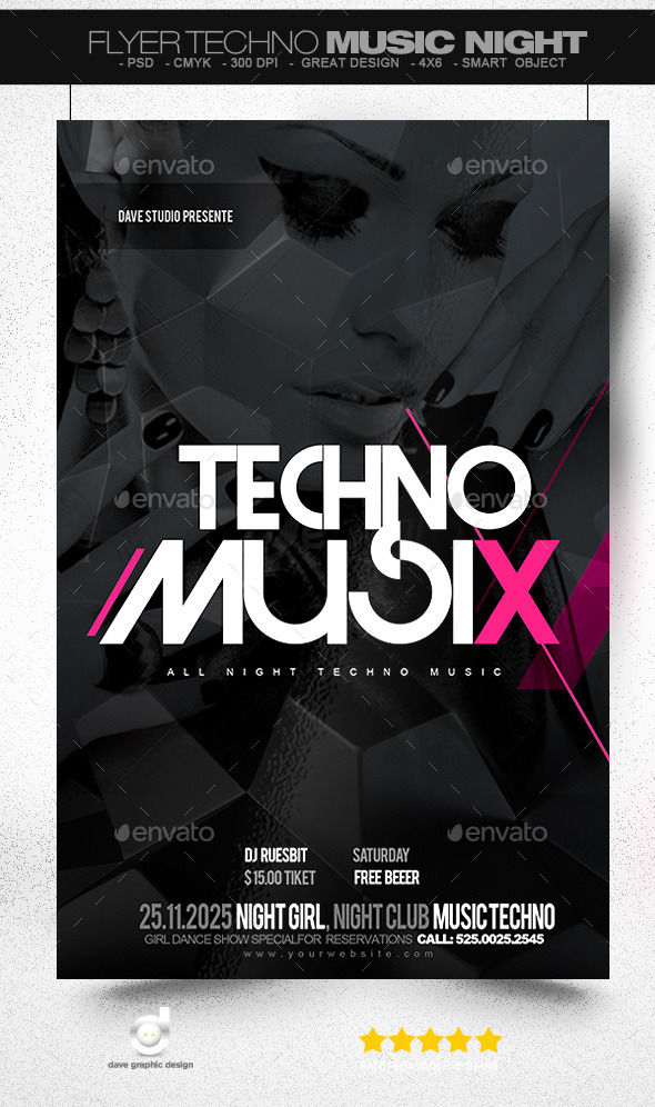 Flyer Techno Music Night - Clubs & Parties Events