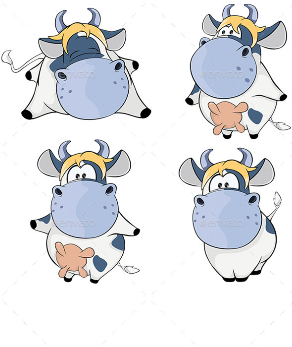 Set of Cows Cartoon - Animals Characters