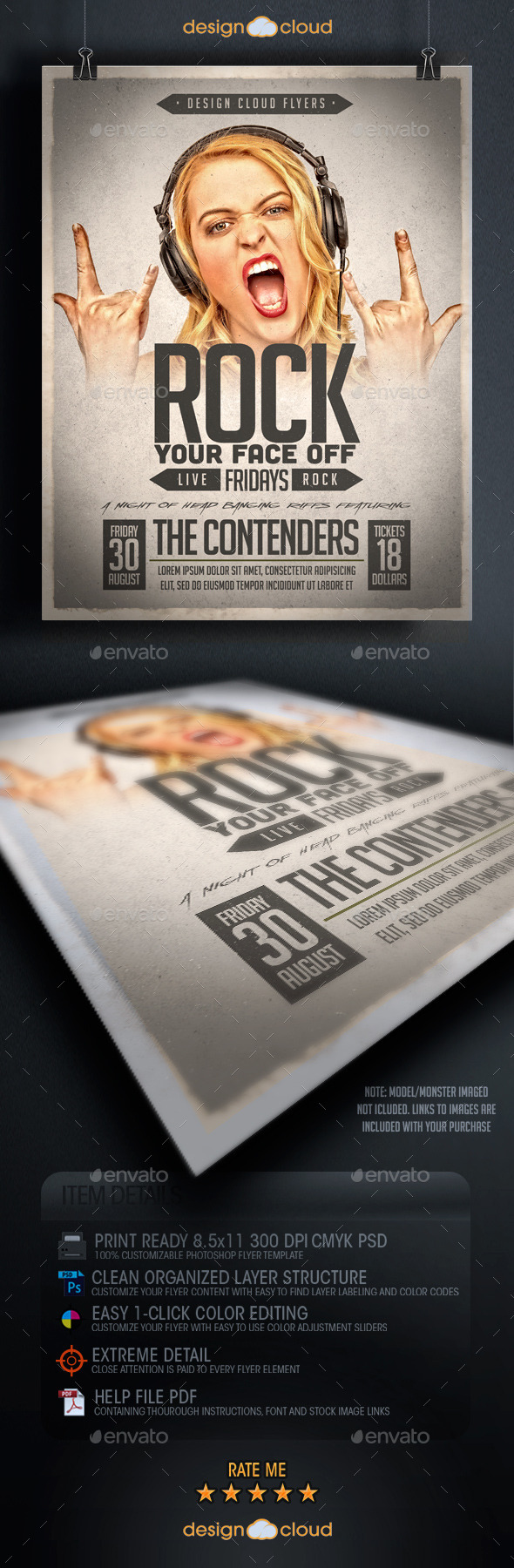 Rock Your Face Off Poster Flyer Template - Concerts Events