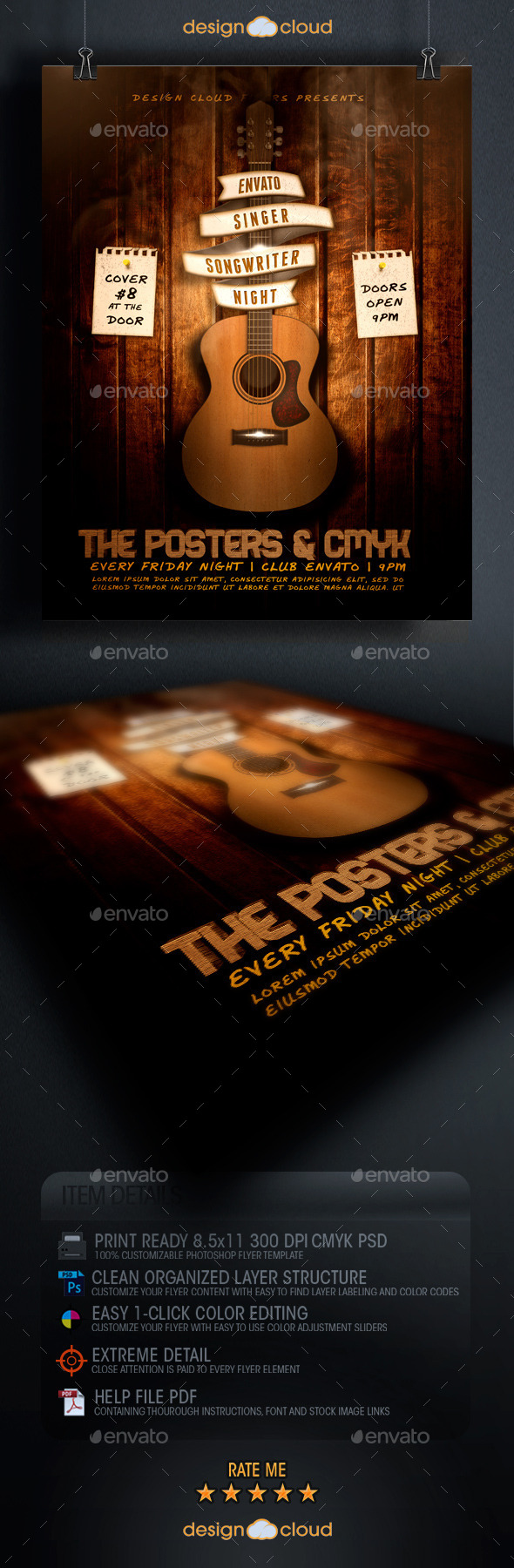 Singer, Songwriter Night Flyer Template - Clubs & Parties Events