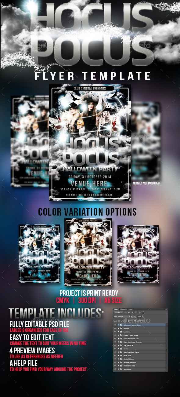 Hocus Pocus Halloween Party Flyer Template - Clubs & Parties Events