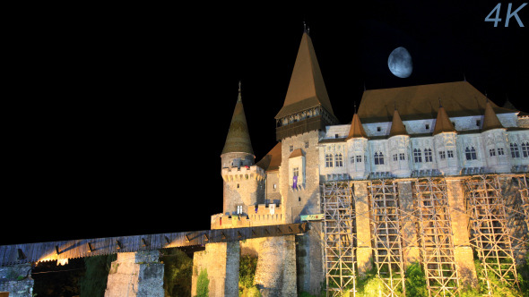 Moon Over An Old Castle At Night 1
