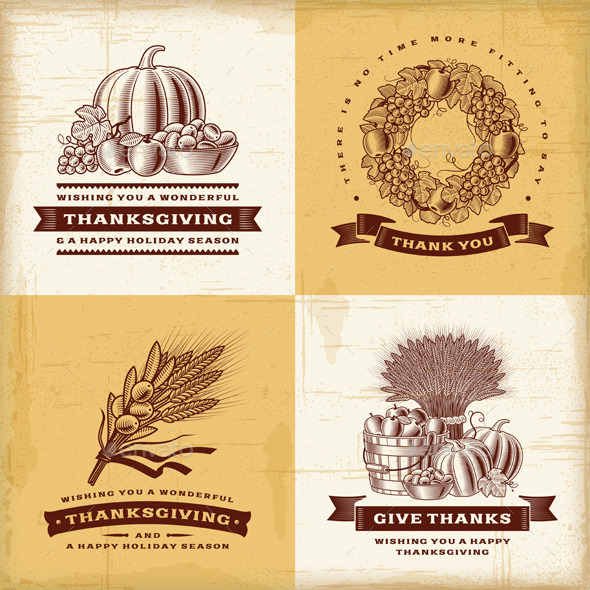 Vintage Thanksgiving Labels Set - Decorative Symbols Decorative