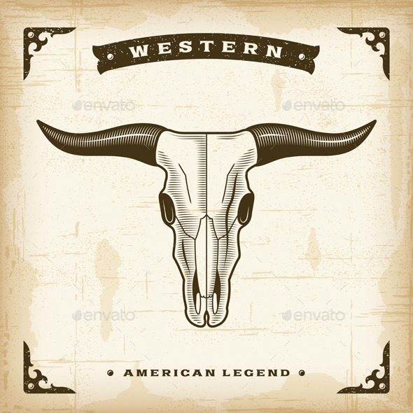 Vintage Western Bull Skull - Animals Characters
