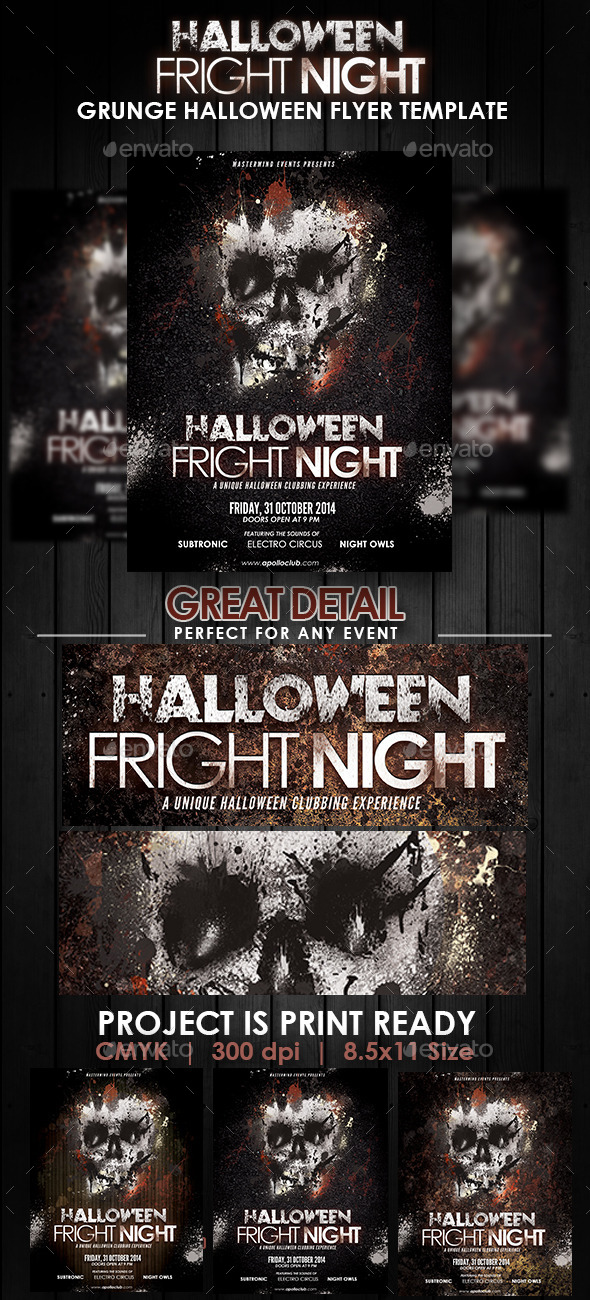 Halloween Fright Night Grunge Flyer Template - Clubs & Parties Events