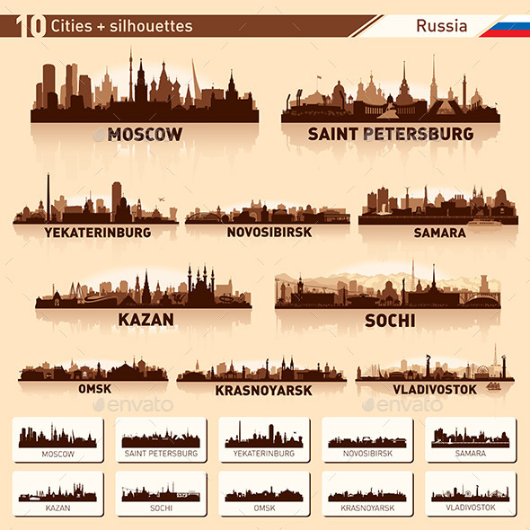 City Skyline Set. Russia. Vector Silhouettes - Buildings Objects