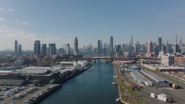 Forwards Fly Above Newtown Creek Warehouses and Logistic Sites on Waterfronts alt