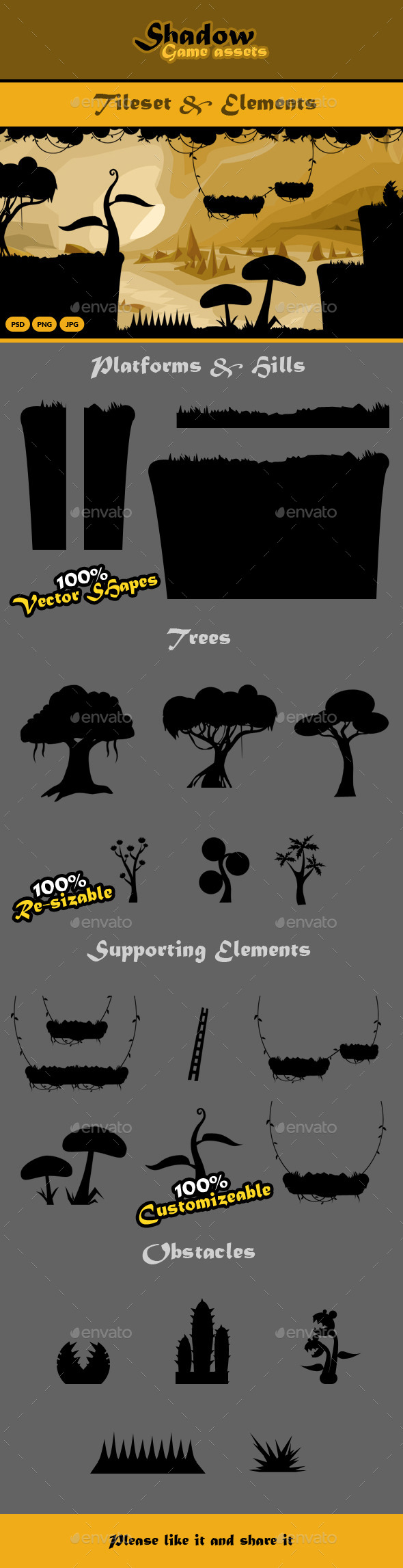 Shadow Game Assets: Tileset & Obstacles - Tilesets Game Assets