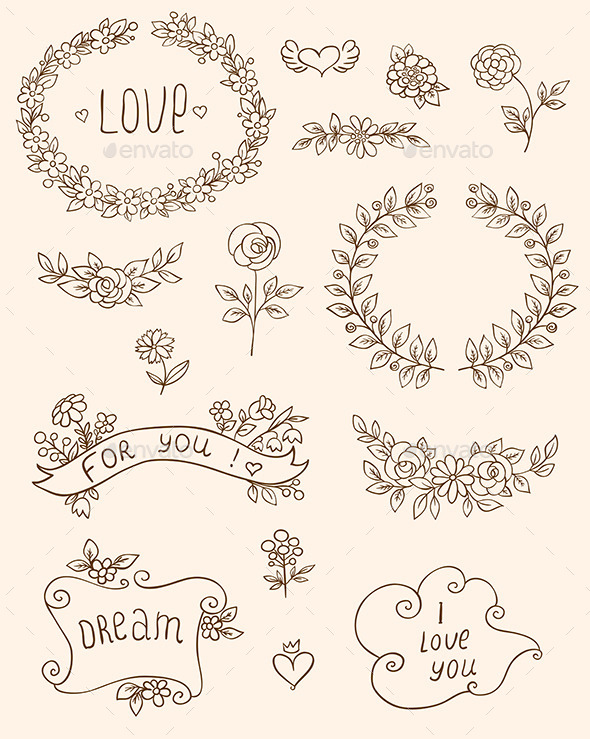 Romantic Doodle Elements - Decorative Symbols Decorative