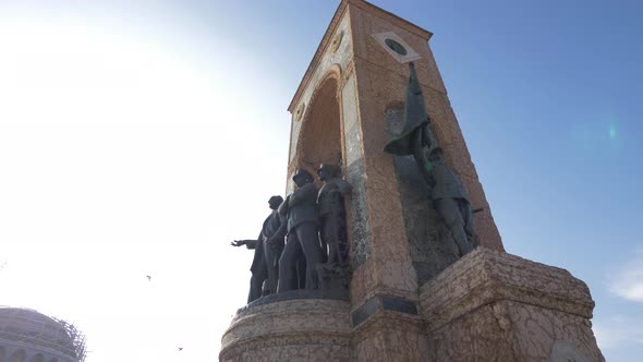 Monument "Republic" on the Background of Modern Buildings in Istanbul.