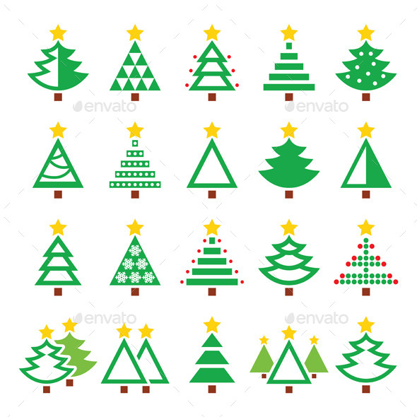 Christmas Green Tree Various Types Icons - Christmas Seasons/Holidays