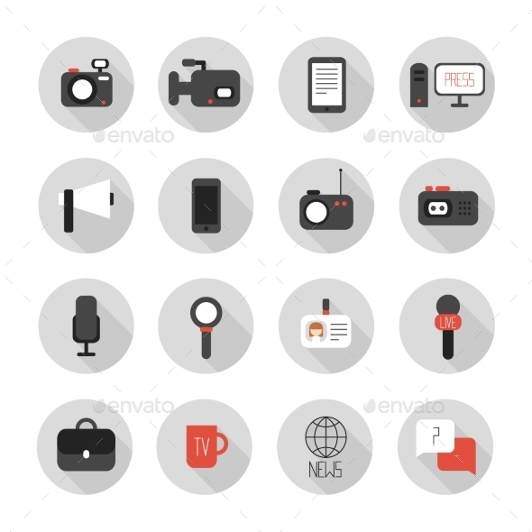 Set of Flat Colorful Vector Journalism Icons - Web Technology