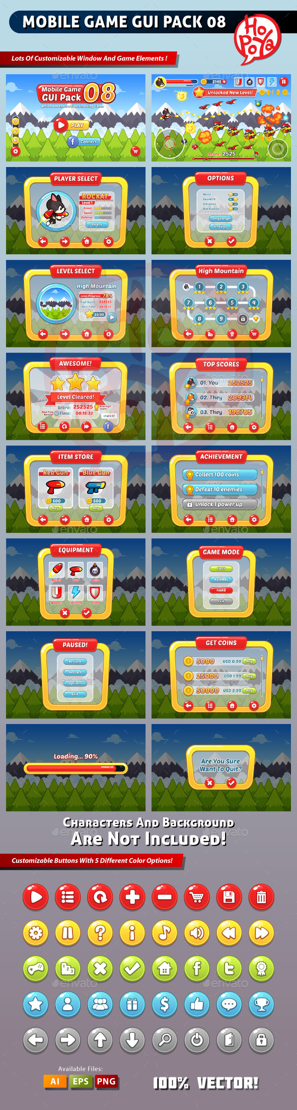 Mobile Game GUI Pack 08 - User Interfaces Game Assets