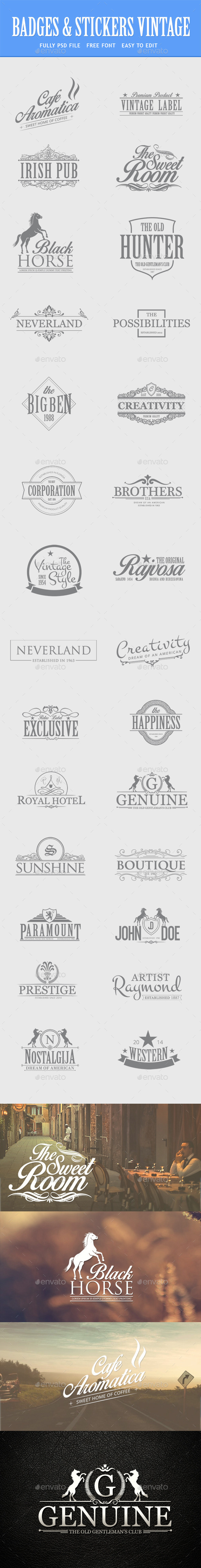 Bundle - Vintage Retro Logo Badges - Badges & Stickers Web Elements