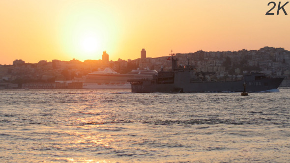 Turkish Coast Guard Ship Passing Cruise Ship 2