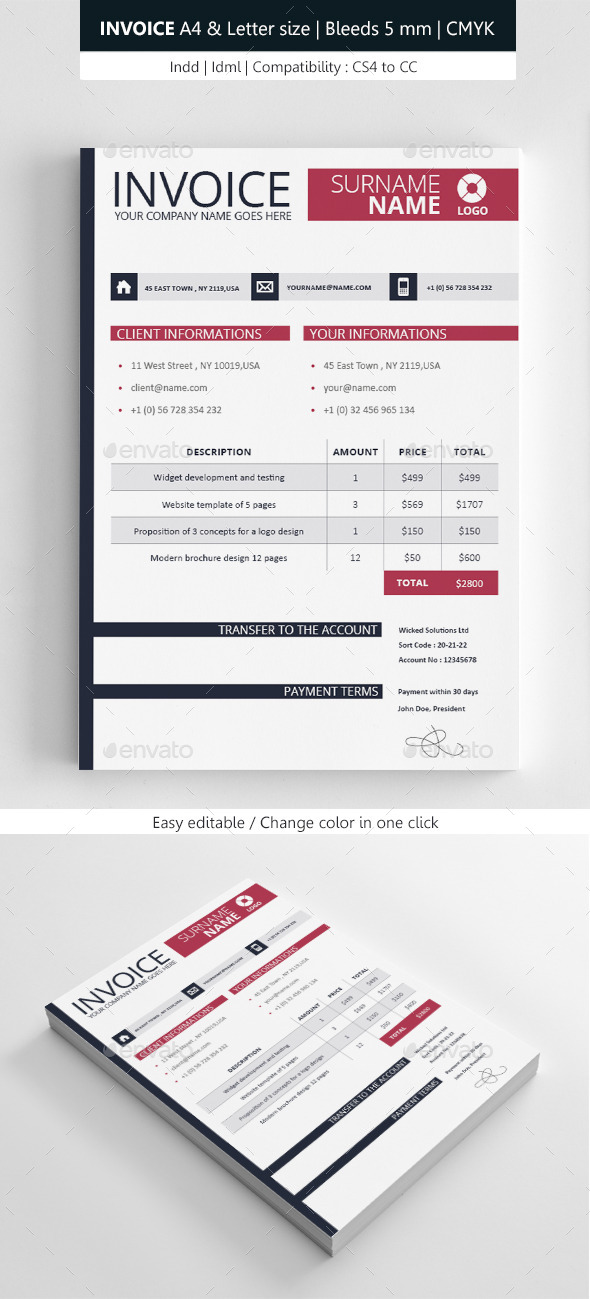 Clean Invoice Template - Proposals & Invoices Stationery