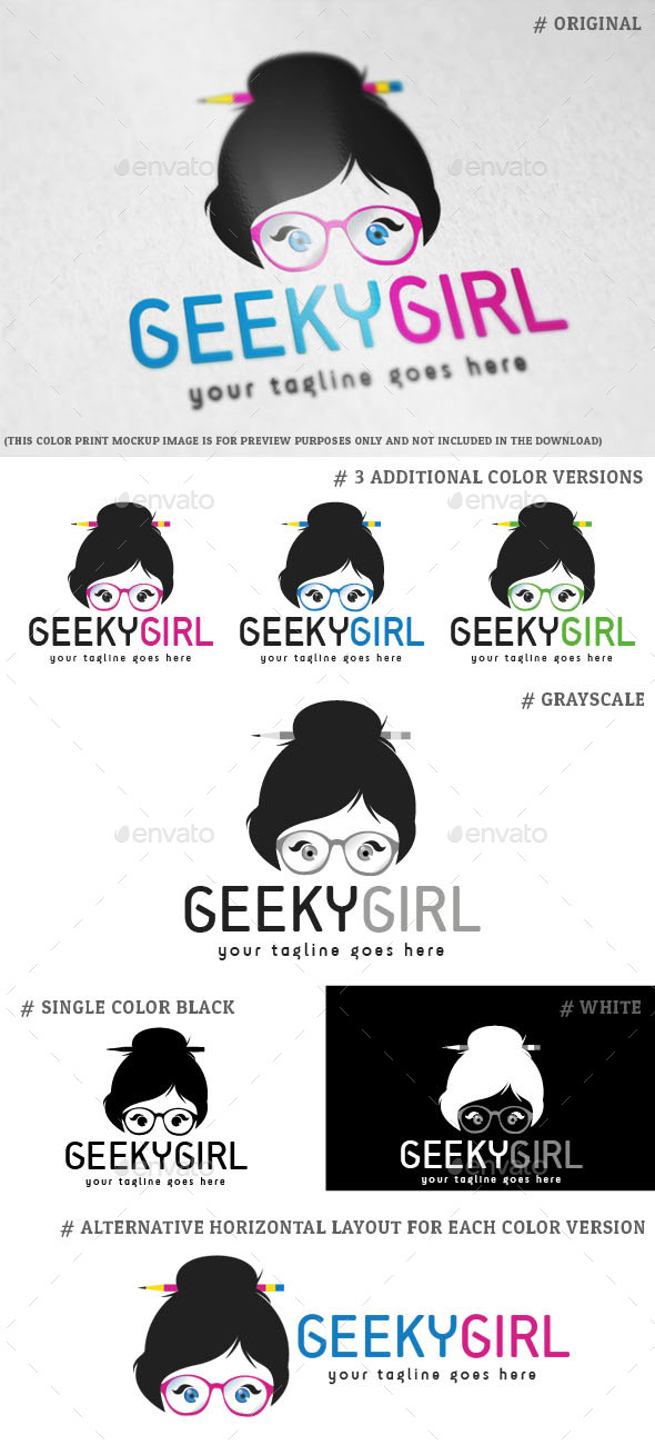 Geeky Girl Logo Template - Humans Logo Templates