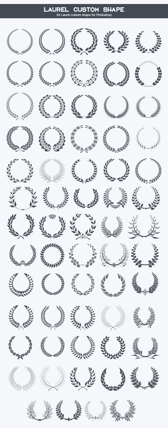 64 Laurel Wreats Custom Shape Icons - Shapes Photoshop