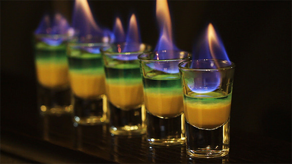 Shots with Liquor in Cocktail Bar by jordan_rusev | VideoHive