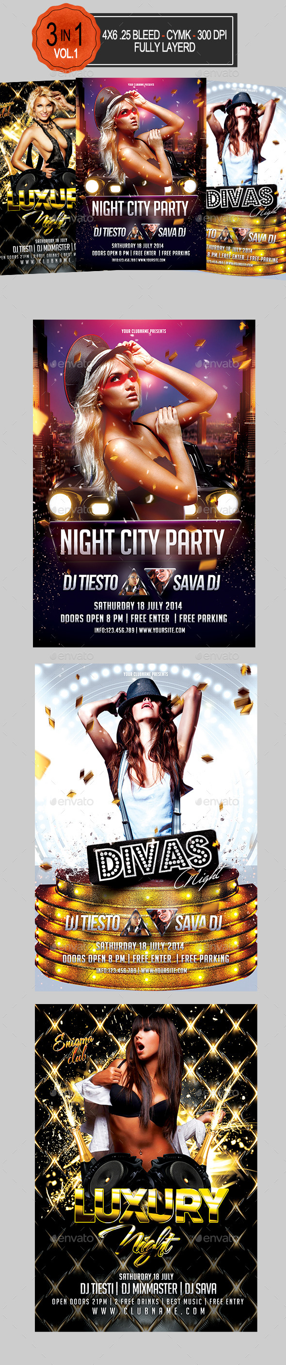 3 in 1 Club Party Flyer Bundle Vol 1 - Clubs & Parties Events