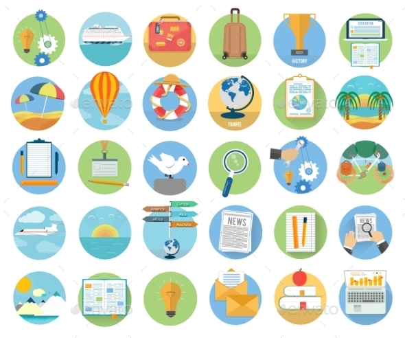 Traveling and Planning Summer Vacation Icons - Travel Conceptual