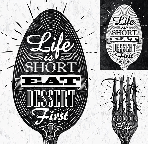 Poster spoon and fork restaurant in retro style - Food Objects