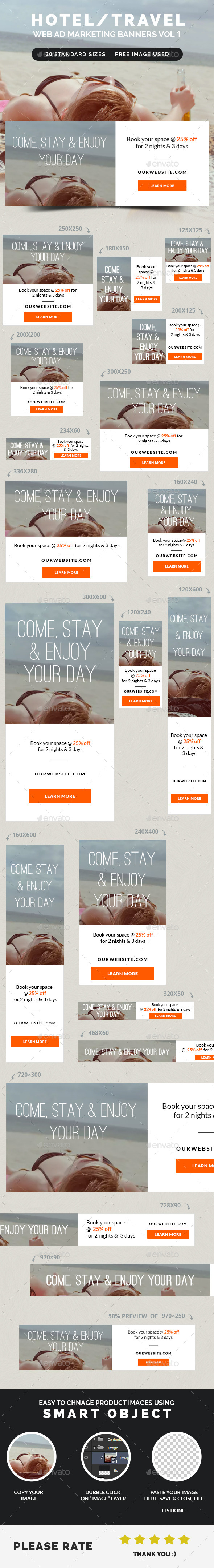 Hotel / Travel Web Ad Marketing Banners Vol 1 - Banners & Ads Web Elements