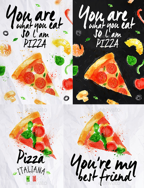 Pizza Watercolor Poster - Food Objects