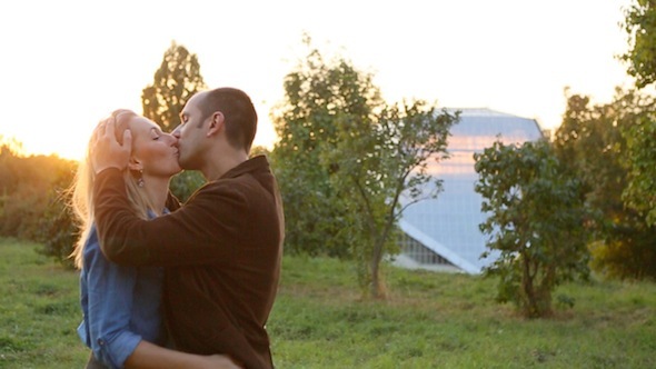 Romantic Date Of Man and Woman With Kiss