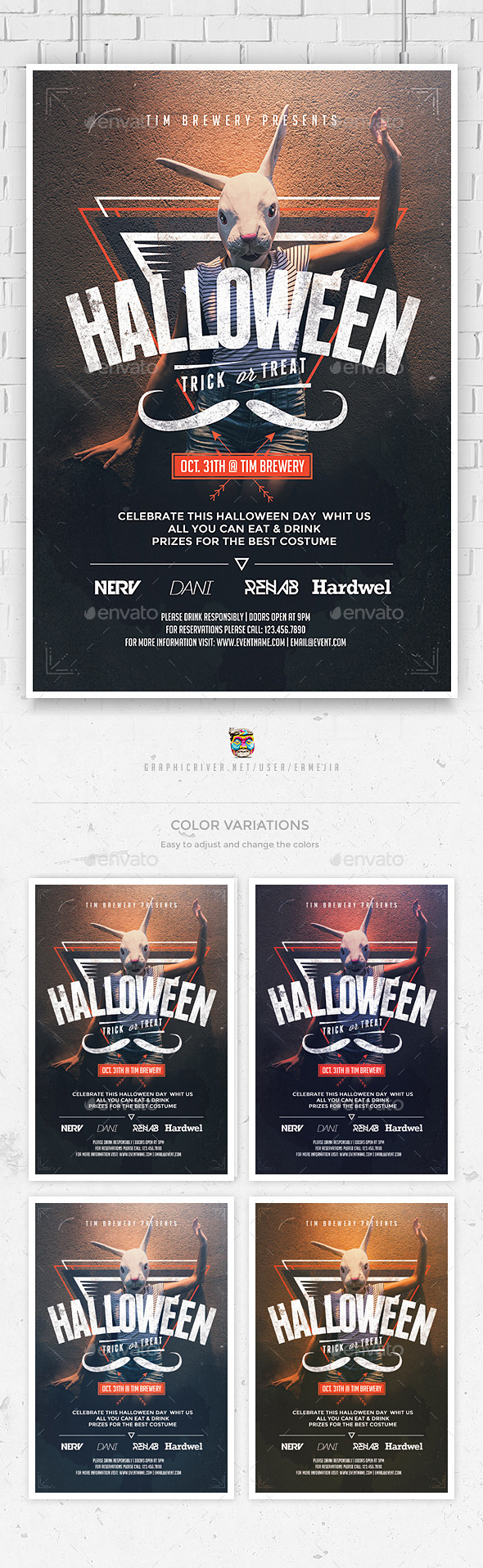 Hipster Halloween Flyer Template - Events Flyers